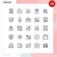 grupo de 25 linhas modernas definidas para gráfico de pesquisa de monitor dinheiro férias elementos de design de vetores editáveis