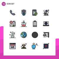 16 sinais de linha preenchidos de cores planas universais símbolos de configuração de loja gdpr compras smartphone elementos de design de vetores criativos editáveis