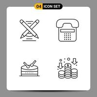 4 sinais de símbolos de contorno de pacote de ícones pretos para designs responsivos em fundo branco 4 ícones definem o fundo criativo do vetor de ícones pretos