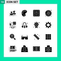 pacote de 16 símbolos de glifos de conjunto de ícones de estilo sólido para impressão de sinais criativos isolados no fundo branco conjunto de 16 ícones de fundo criativo do vetor de ícones pretos
