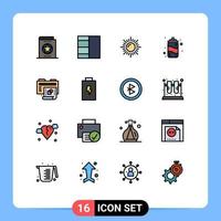 conjunto de 16 sinais de símbolos de ícones de interface do usuário modernos para bateria novo processo de natureza elementos de design de vetores criativos editáveis de verão