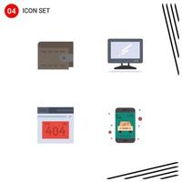 conjunto de 4 pacotes de ícones planos comerciais para página de erro em dinheiro computador imac entrega elementos de design de vetores editáveis