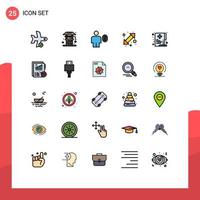 25 interface do usuário linha cheia pacote de cores planas de sinais modernos e símbolos de cima para baixo vai bem seta elementos de design de vetores humanos editáveis
