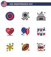 9 ícones criativos dos eua sinais modernos de independência e símbolos de 4 de julho do dia americano comemoram a bandeira branca editável os elementos de design do vetor do dia dos eua