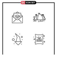 pacote de linha de 4 símbolos universais de direção de paisagem de correio de seta de boné elementos de design de vetores editáveis