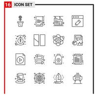 16 ícones gerais para impressão de design de sites e aplicativos móveis 16 sinais de símbolos de contorno isolados em fundo branco pacote de 16 ícones fundo de vetor de ícone preto criativo