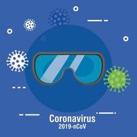 banner de prevenção de coronavírus com óculos de segurança vetor