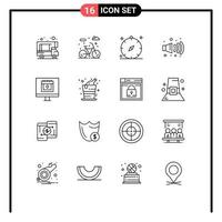 conjunto de 16 sinais de símbolos de ícones de interface do usuário modernos para elementos de design de vetores editáveis de ruído do coração do dia dos namorados