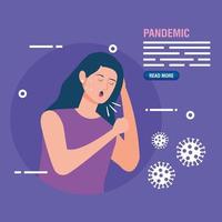 mulher doente por um banner de prevenção de pandemia vetor