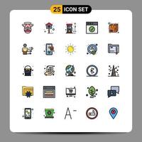 conjunto de cores planas de linha cheia de interface móvel de 25 pictogramas de pacote de caixa de gás completa elementos de design de vetores editáveis