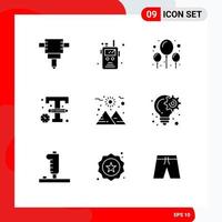 conjunto de 9 sinais de símbolos de ícones de interface do usuário modernos para design de lâmpada de ideia, planeta do sol, elementos de design de vetores editáveis
