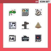 pacote de interface do usuário de 9 cores planas básicas de linhas preenchidas de setas de sinal endereço de café mídia editável elementos de design vetorial vetor