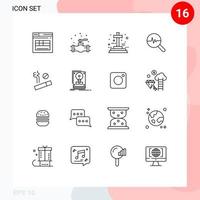 conjunto de esboço de interface móvel de 16 pictogramas de gráfico de pesquisa de fumaça gráfico cruzado elementos de design de vetor gráfico editável