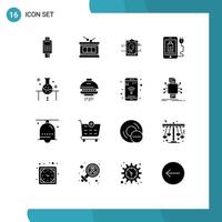 16 glifos sólidos universais definidos para aplicativos da web e móveis elementos de design vetoriais editáveis de cartão de identificação de usuário de instrumento móvel completo vetor