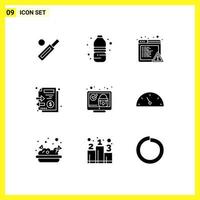9 ícones criativos sinais modernos e símbolos de documentos de pilha de bebida de dinheiro de tela editáveis elementos de design vetorial vetor
