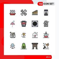 conjunto de 16 símbolos de símbolos de ícones de interface do usuário modernos para proteção de tecnologia de gráfico de guarda-chuva de chuva elementos de design de vetores criativos editáveis
