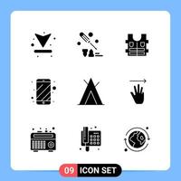 9 símbolos de glifo de pacote de ícones pretos sólidos para aplicativos móveis isolados em fundo branco 9 ícones definem o fundo criativo do vetor de ícones pretos