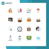 conjunto de cores planas de interface móvel de 16 pictogramas de parte de suprimentos, dinheiro, loja de computadores, pacote editável de elementos de design de vetores criativos