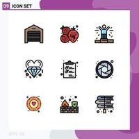 conjunto de 9 sinais de símbolos de ícones de interface do usuário modernos para elementos de design de vetores editáveis de coração de casamento de clipper