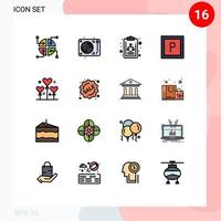 16 interface do usuário pacote de linha cheia de cores planas de sinais e símbolos modernos de rótulo dia dos namorados balão de festa editável elementos de design de vetor criativo
