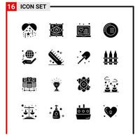 16 ícones gerais para impressão de design de site e aplicativos móveis 16 sinais de símbolos de glifo isolados no fundo branco 16 pacote de ícones fundo criativo do vetor de ícones pretos