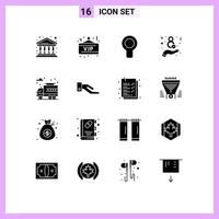 conjunto moderno de 16 glifos e símbolos sólidos, como elementos de design de vetores editáveis do refrigerador da cidade do caminhão dia das mulheres