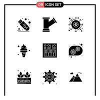 conjunto de 9 ícones de estilo sólido para símbolos de glifo da web e móveis para impressão de sinais de ícone sólido isolados no fundo branco 9 conjunto de ícones criativos de fundo vetorial de ícone preto vetor