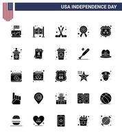 conjunto moderno de 25 glifos sólidos e símbolos no dia da independência dos eua, como sinal de distintivo ocidental da polícia americano editável elementos de design do vetor do dia dos eua