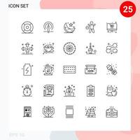 pacote de 25 sinais e símbolos de linhas modernas para mídia impressa na web, como ferramentas de ginástica de saúde, exercícios noturnos editáveis elementos de design vetorial vetor