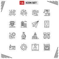 Grade de estilo de linha de 16 ícones baseada em símbolos de contorno criativos para design de sites sinais de ícone de linha simples isolados no fundo branco conjunto de 16 ícones criativos de fundo vetorial de ícones pretos vetor