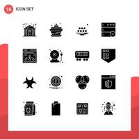 16 interface do usuário pacote de glifos sólidos de sinais e símbolos modernos de comida de servidor de página excluir elementos de design de vetores editáveis do Ramadã