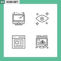 conjunto moderno de 4 cores e símbolos planos de linha preenchida, como doação de comunicação ocular do usuário de hardware, elementos de design vetorial editáveis vetor