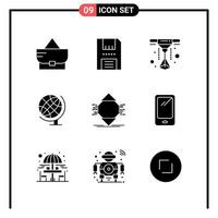 conjunto de 9 ícones de estilo sólido para símbolos de glifo da web e móveis para impressão de sinais de ícone sólido isolados no fundo branco 9 conjunto de ícones criativos de fundo vetorial de ícone preto vetor