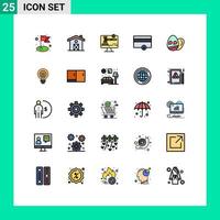 Pacote de cores planas de linha cheia de 25 interfaces de usuário de sinais e símbolos modernos de elementos de design de vetores editáveis de pagamento digital de páscoa de férias brilhantes