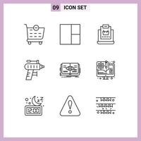 9 pacote de esboço de interface de usuário de sinais e símbolos modernos de exibição de ferramenta de conhecimento de livraria elementos de design de vetores editáveis