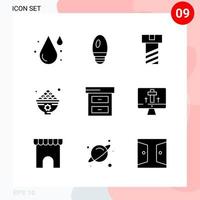 pacote vetorial de 9 ícones em pacote de glifos criativos de estilo sólido isolado em fundo branco para web e fundo de vetor de ícones pretos criativos móveis