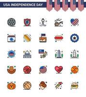 pacote de 25 sinais de linhas planas de celebração do dia da independência dos eua e símbolos de 4 de julho, como bandeira do amor hokey fumaça americana editável elementos de design vetorial do dia dos eua vetor