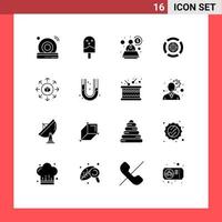 pacote de glifos sólidos de 16 símbolos universais de elementos de design de vetores editáveis de foco em dólar de conta de comércio eletrônico de compras
