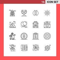 16 símbolos de contorno de estilo de linha de pacote de ícones em sinais simples de fundo branco para design geral de fundo de vetor de ícone preto criativo