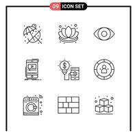 conjunto de 9 ícones de estilo de linha para símbolos de contorno da web e móveis para sinais de ícone de linha de impressão isolados no fundo branco 9 conjunto de ícones criativos ícone preto fundo vetorial vetor