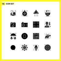 16 ícones criativos sinais modernos e símbolos do calendário de páscoa bebem tigela de comida elementos de design vetoriais editáveis vetor