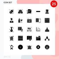 pacote de interface do usuário de 25 glifos sólidos básicos de chapéu remover papel menos excluir elementos de design de vetores editáveis