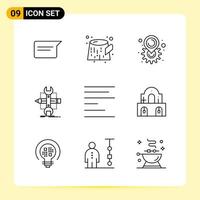9 ícones criativos para design de site moderno e aplicativos móveis responsivos 9 sinais de símbolos de contorno em fundo branco 9 pacote de ícones criativo fundo de vetor de ícone preto