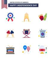 conjunto de 9 ícones do dia dos eua símbolos americanos sinais do dia da independência para estrela diretor frise cadeira creme editável dia dos eua vetor elementos de design