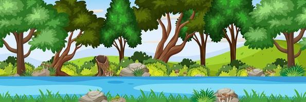 cena do rio na cena horizontal da floresta vetor