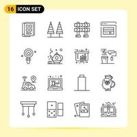 16 ícones criativos para design moderno de sites e aplicativos móveis responsivos 16 sinais de símbolos de contorno em fundo branco 16 pacotes de ícones criativos de fundo vetorial de ícones pretos vetor