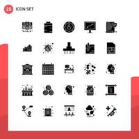 pacote de interface de usuário de 25 glifos sólidos básicos de elementos de design de vetores editáveis diagonais de dados de seguro de apólice