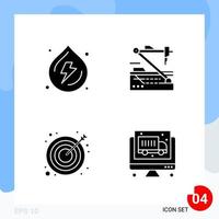 pacote moderno de 4 ícones símbolos de glifos sólidos isolados em fundo branco para design de sites criativos de fundo vetorial de ícones pretos vetor