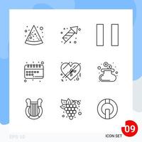 pacote moderno de 9 símbolos de contorno de linha de ícones isolados em fundo branco para design de sites criativos de fundo vetorial de ícones pretos vetor