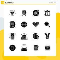coleção de 16 ícones universais de ícones sólidos definidos para web e fundo de vetor de ícone preto criativo móvel